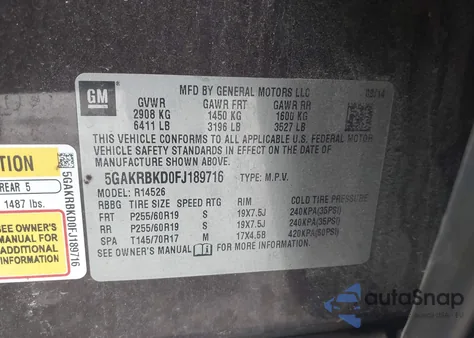 2015 Buick Enclave Leather z USA, uszkodzony, nr VIN 5GAKRBKD0FJ189716